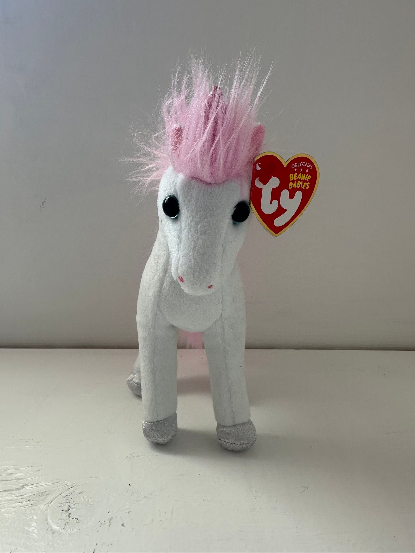 Ty Beanie Baby “Mystic” the Unicorn with Sparkly Pink Fur, Pink Horn, and Pink Hooves Newer Version Big Eyes *Rare* (7 inch)