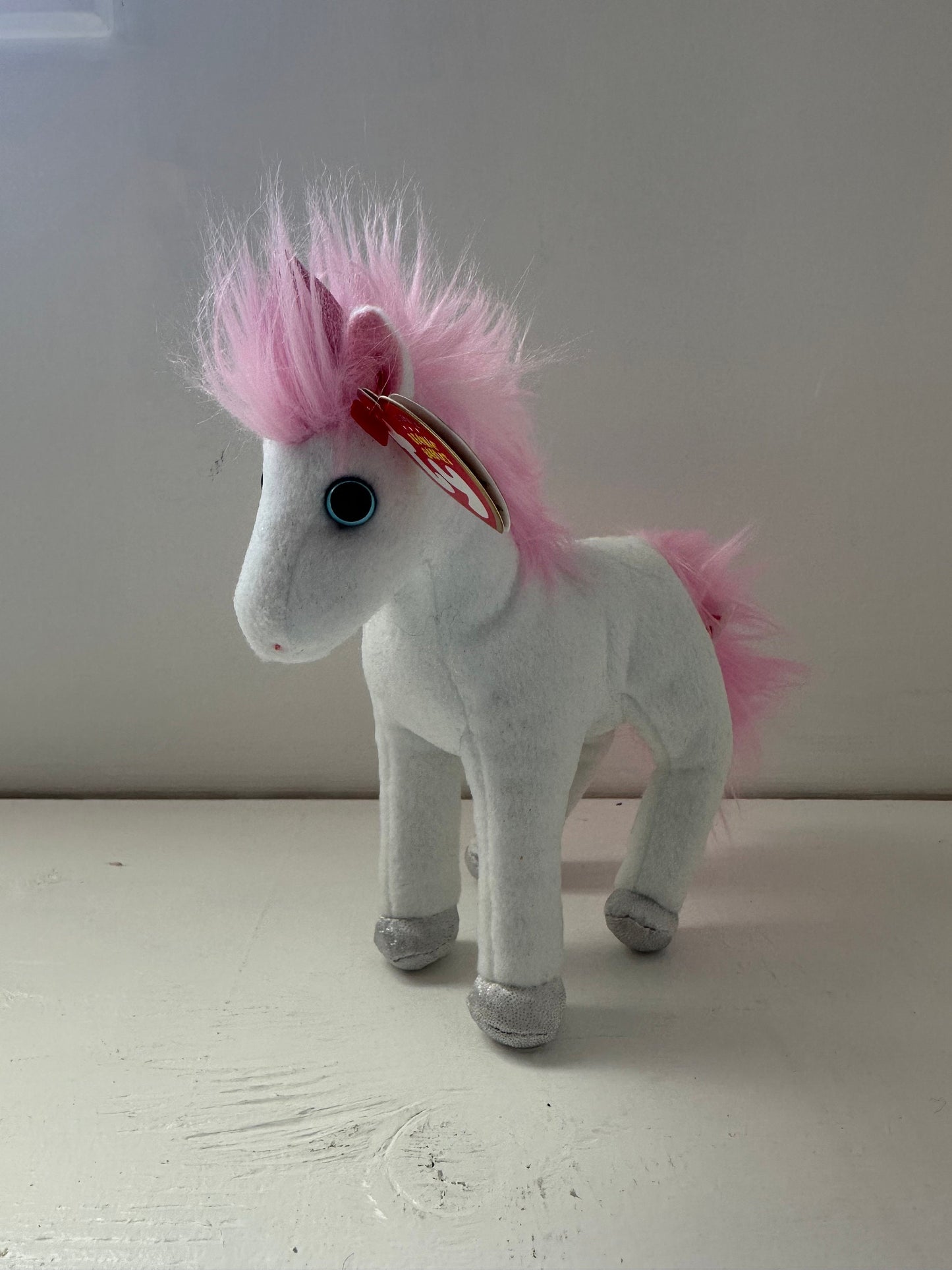 Ty Beanie Baby “Mystic” the Unicorn with Sparkly Pink Fur, Pink Horn, and Pink Hooves Newer Version Big Eyes *Rare* (7 inch)