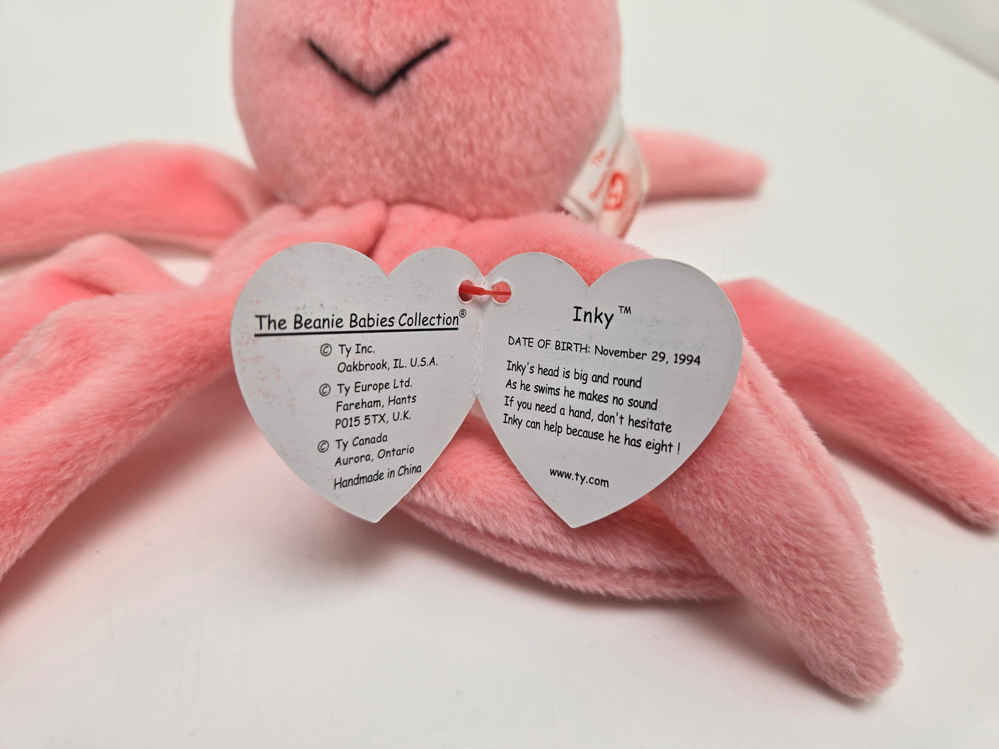 Ty Beanie Baby “Inky” the adorable pink smiling octopus (6.5 inch)