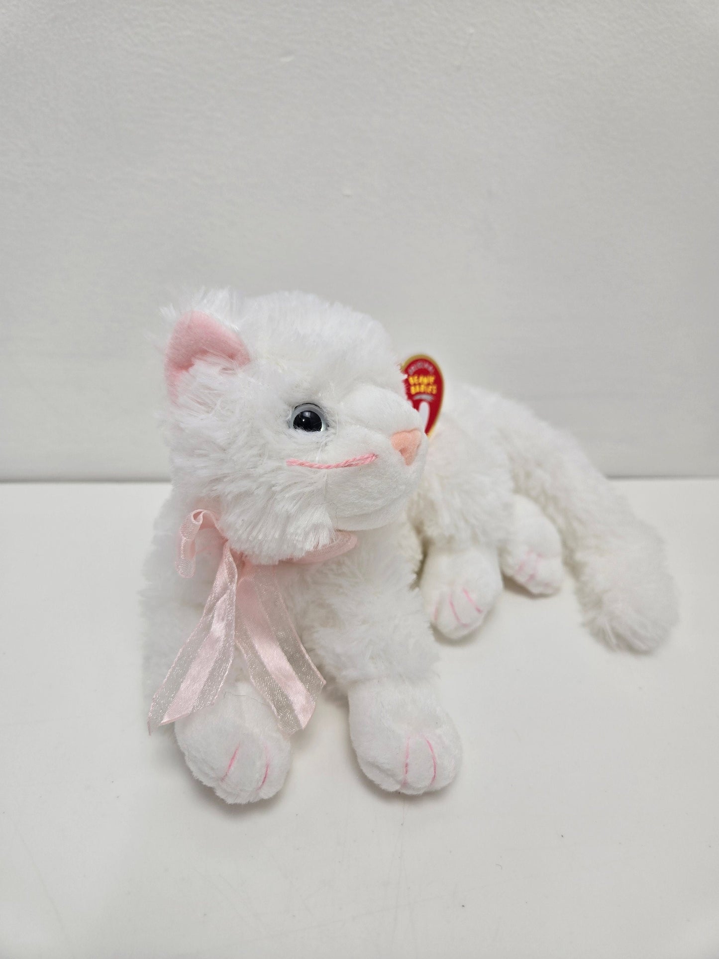 Ty Beanie Baby “Bianca” the Adorable White Cat with Pink Bow *Rare*! (8 inch)