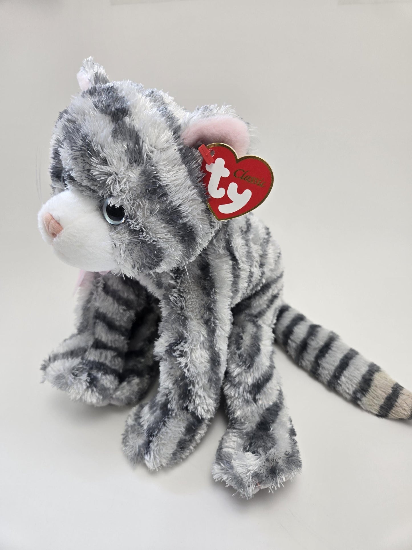 TY Classics Collection “Caviar” the Gray Tabby Cat with Blue Eyes and Pink Bow *Rare* (10 inch)