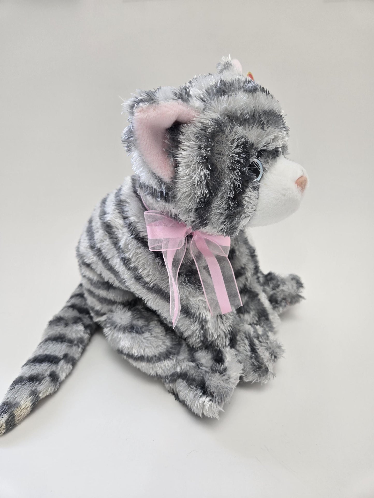 TY Classics Collection “Caviar” the Gray Tabby Cat with Blue Eyes and Pink Bow *Rare* (10 inch)