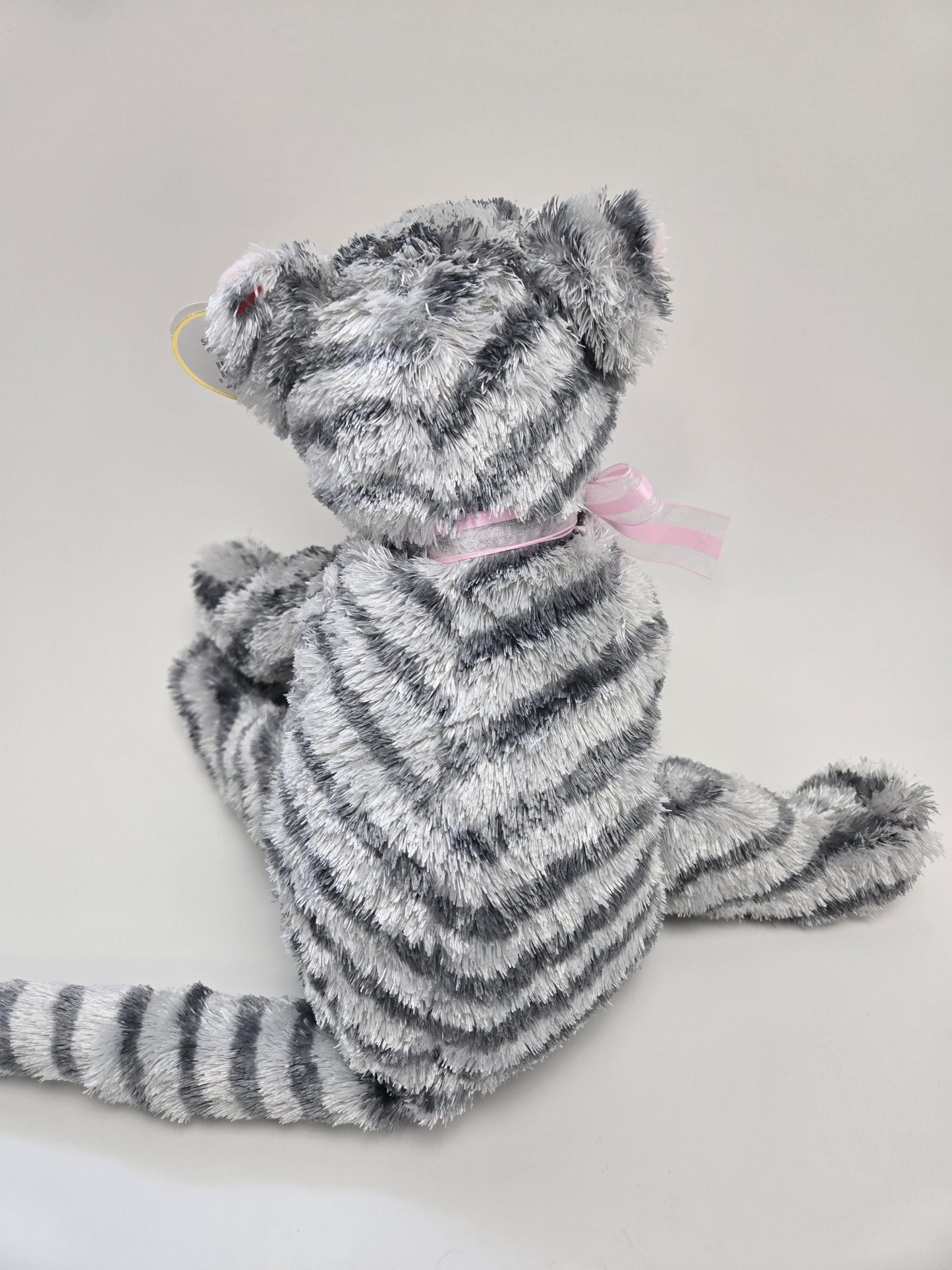 TY Classics Collection “Caviar” the Gray Tabby Cat with Blue Eyes and Pink Bow *Rare* (10 inch)