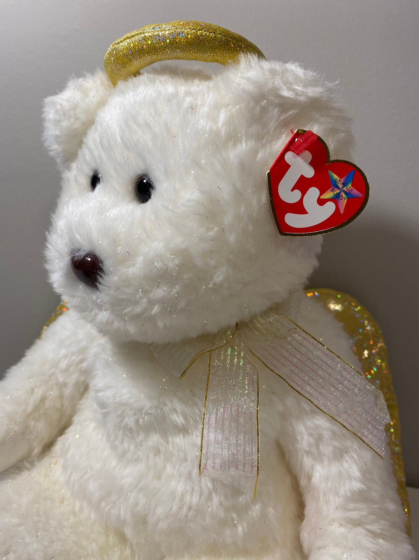 Ty Beanie Buddy  “Halo II” the Angel Bear with Gold Wings (14 inch)