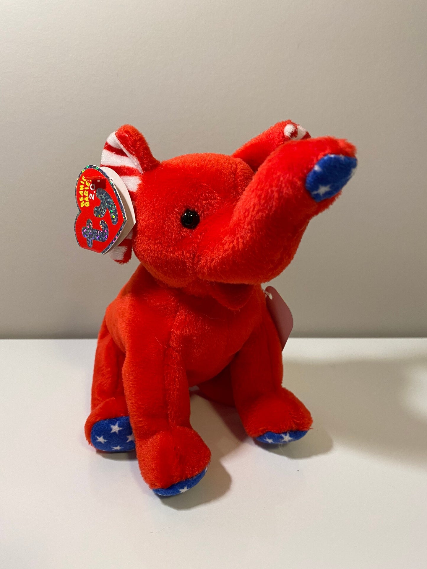 TY Beanie Baby 2.0 “Righty” the Red Patriotic Elephant *Rare* (6 inch)