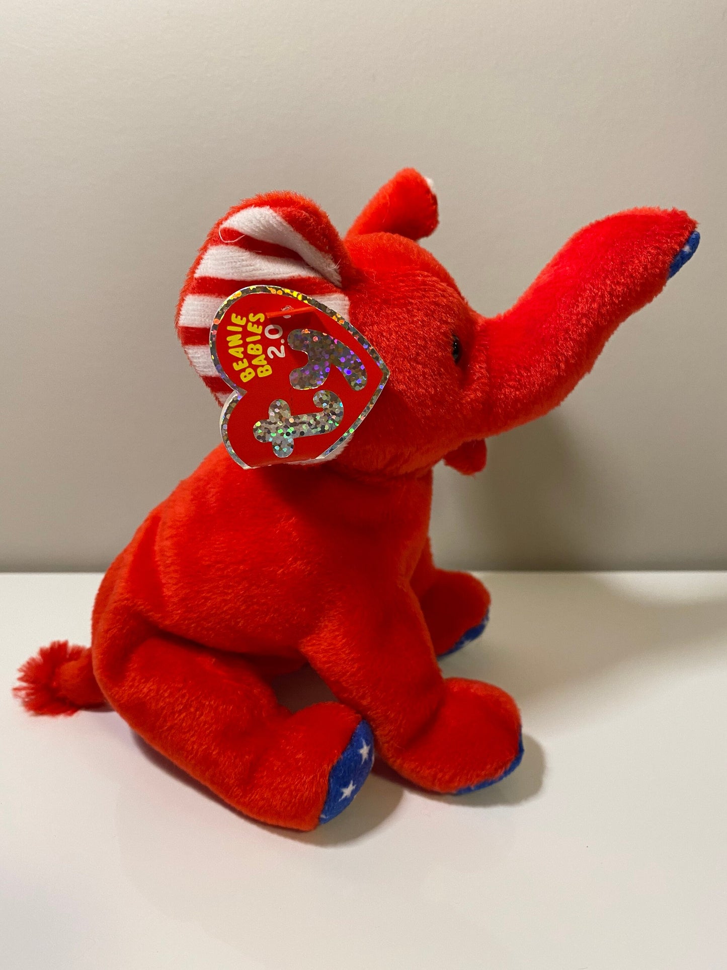 TY Beanie Baby 2.0 “Righty” the Red Patriotic Elephant *Rare* (6 inch)