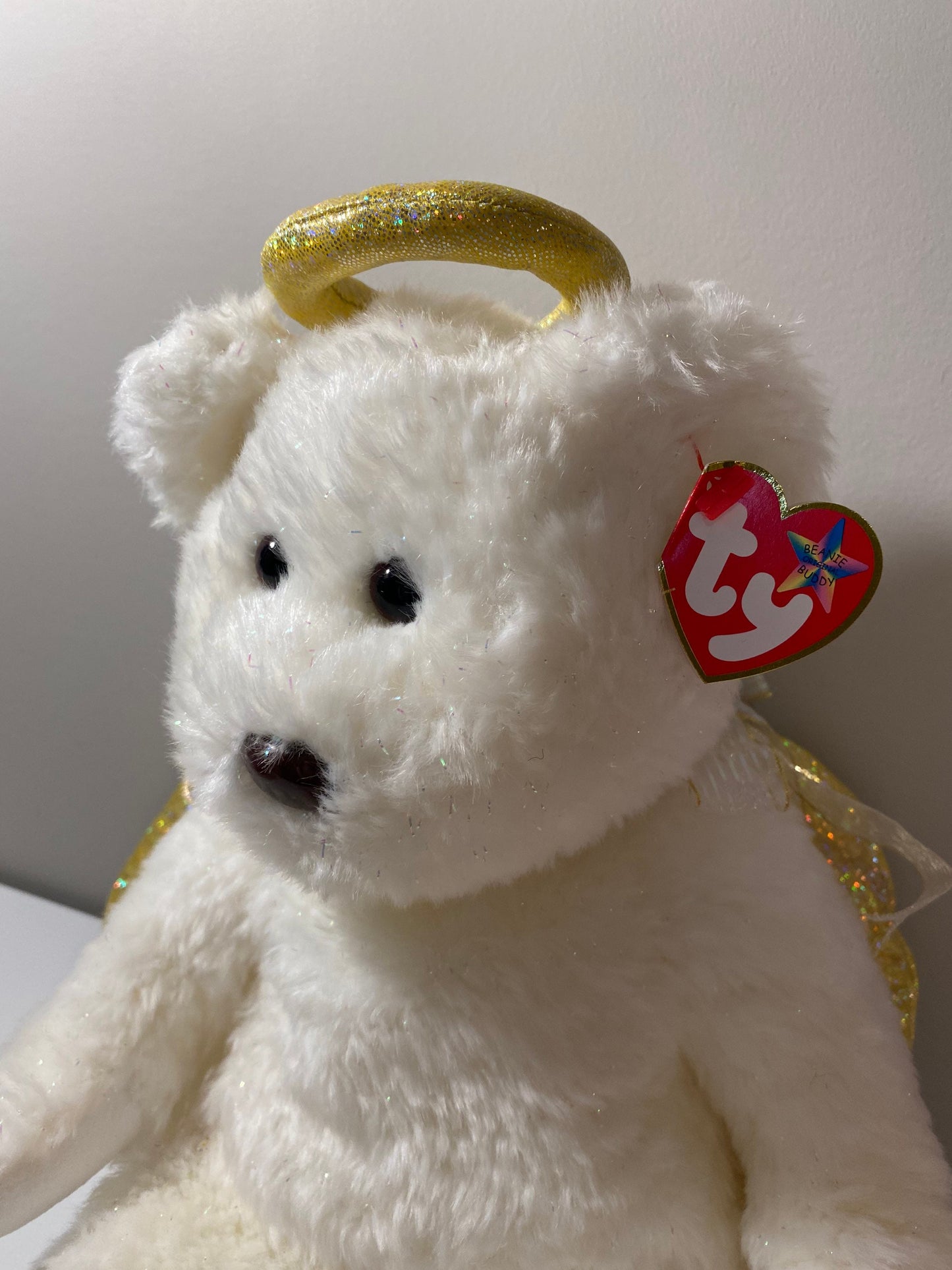 Ty Beanie Buddy  “Halo II” the Angel Bear with Gold Wings (14 inch)