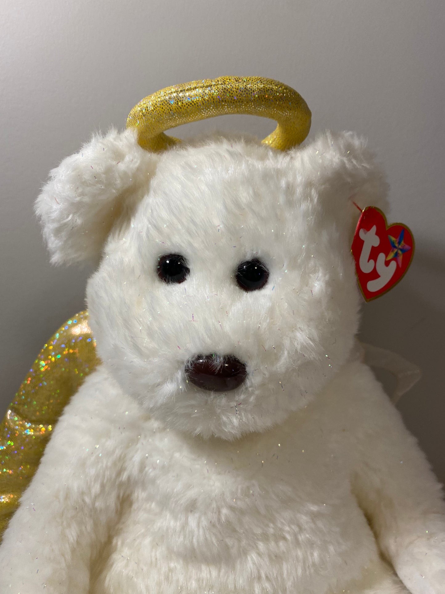 Ty Beanie Buddy  “Halo II” the Angel Bear with Gold Wings (14 inch)