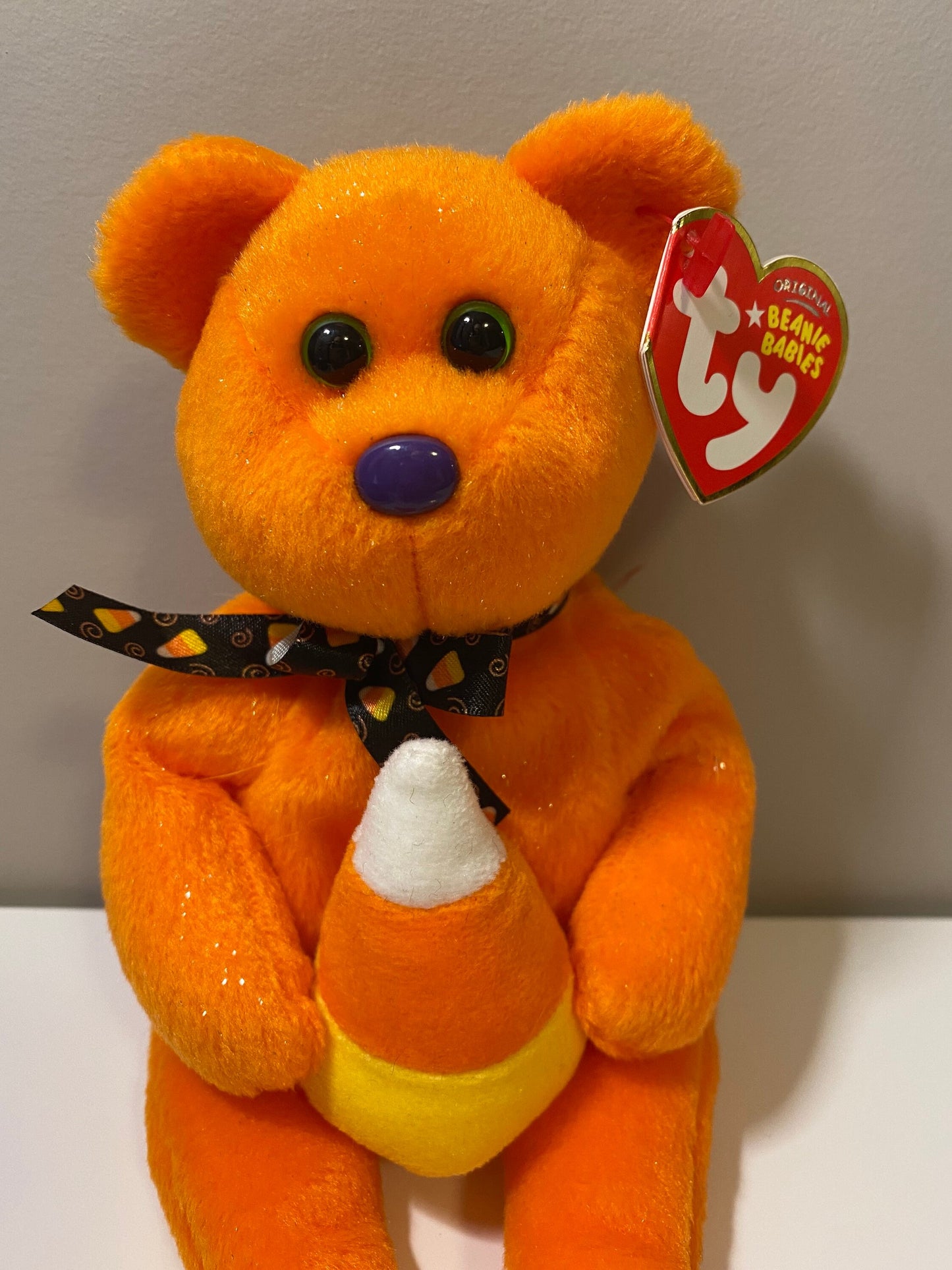 Ty Beanie Baby “Treator” the Halloween Bear holding Candy Corn *Rare* (8.5 inch)