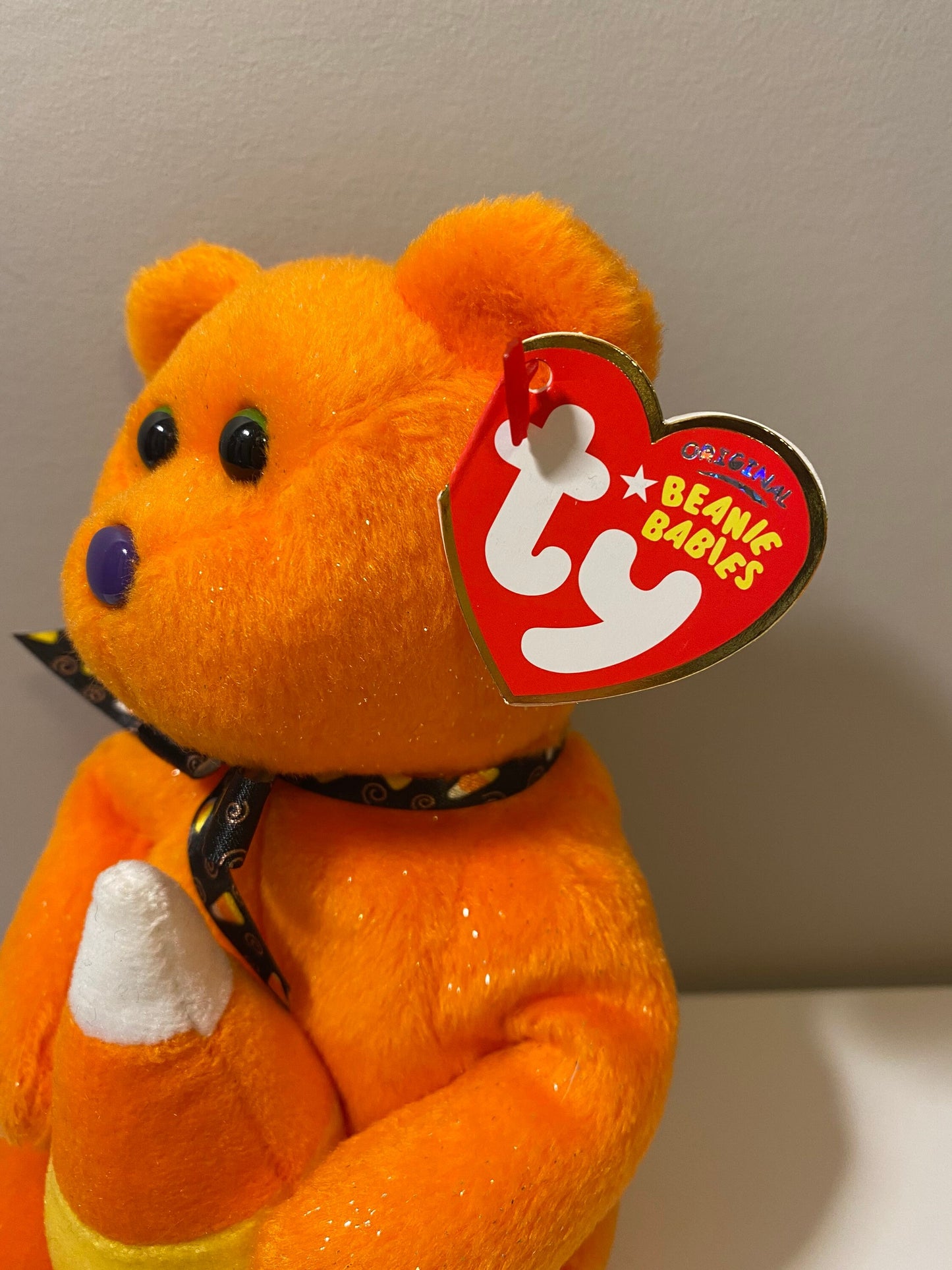 Ty Beanie Baby “Treator” the Halloween Bear holding Candy Corn *Rare* (8.5 inch)