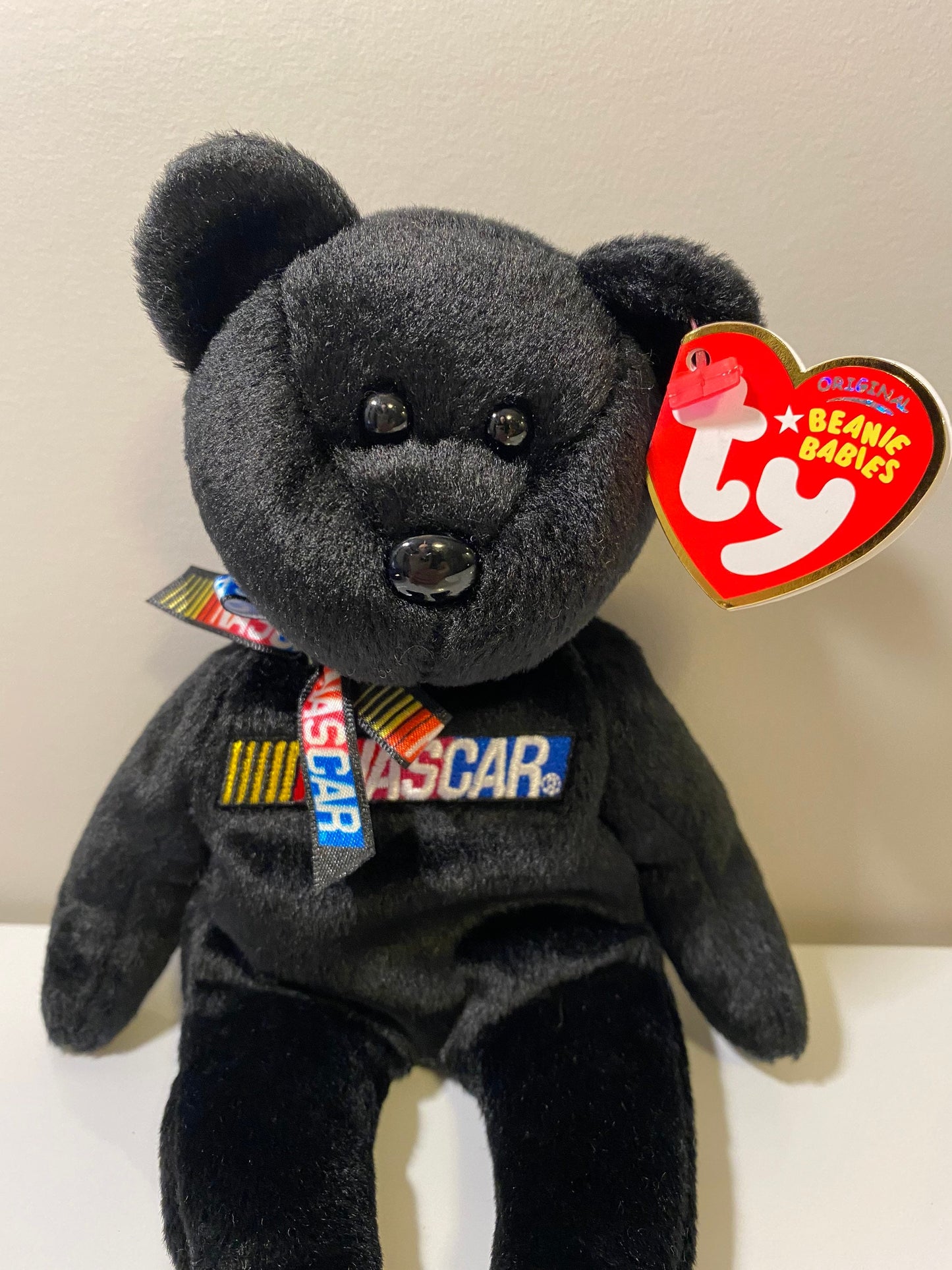 Ty Beanie Baby “Racer” the Nascar Bear - Black Version (8.5 inch)