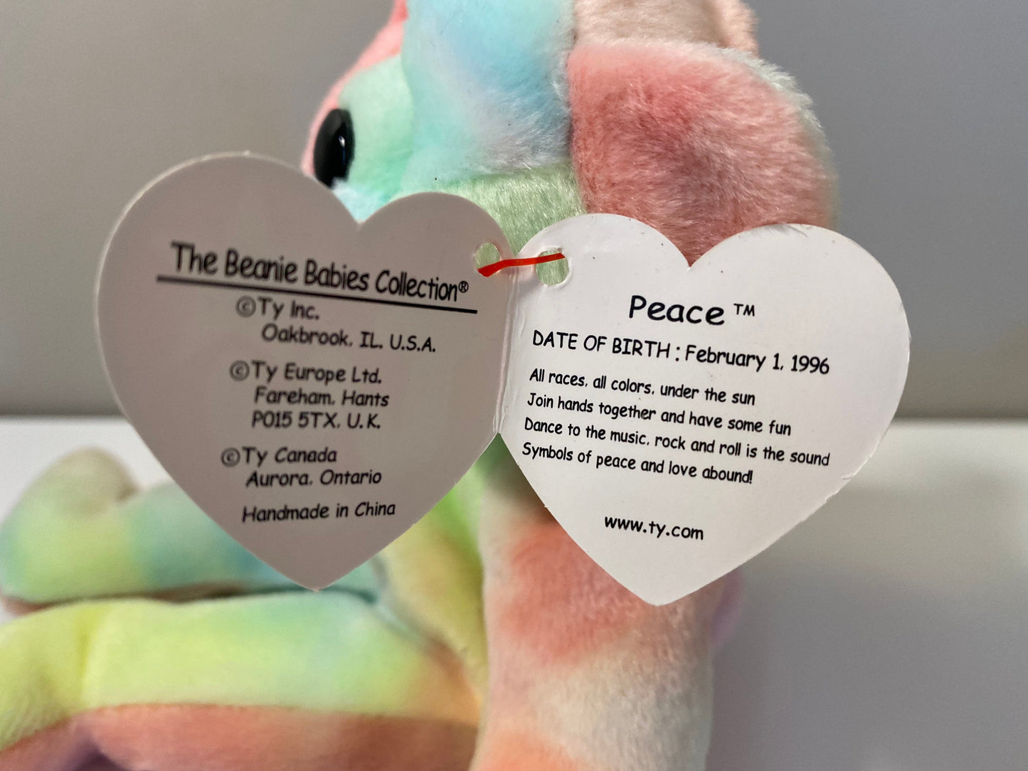 Ty Beanie Baby “Peace” the Tie-Dye Bear - Stamp # 102 inside Tush Tag *Actual Colours Shown* (8.5 inch)