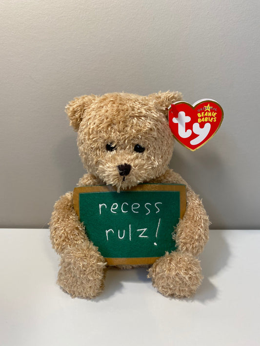 Ty Beanie Baby “School Rocks” the Bear Holding a “Recess Rulz” sign - Greetings Collection (5 inch)