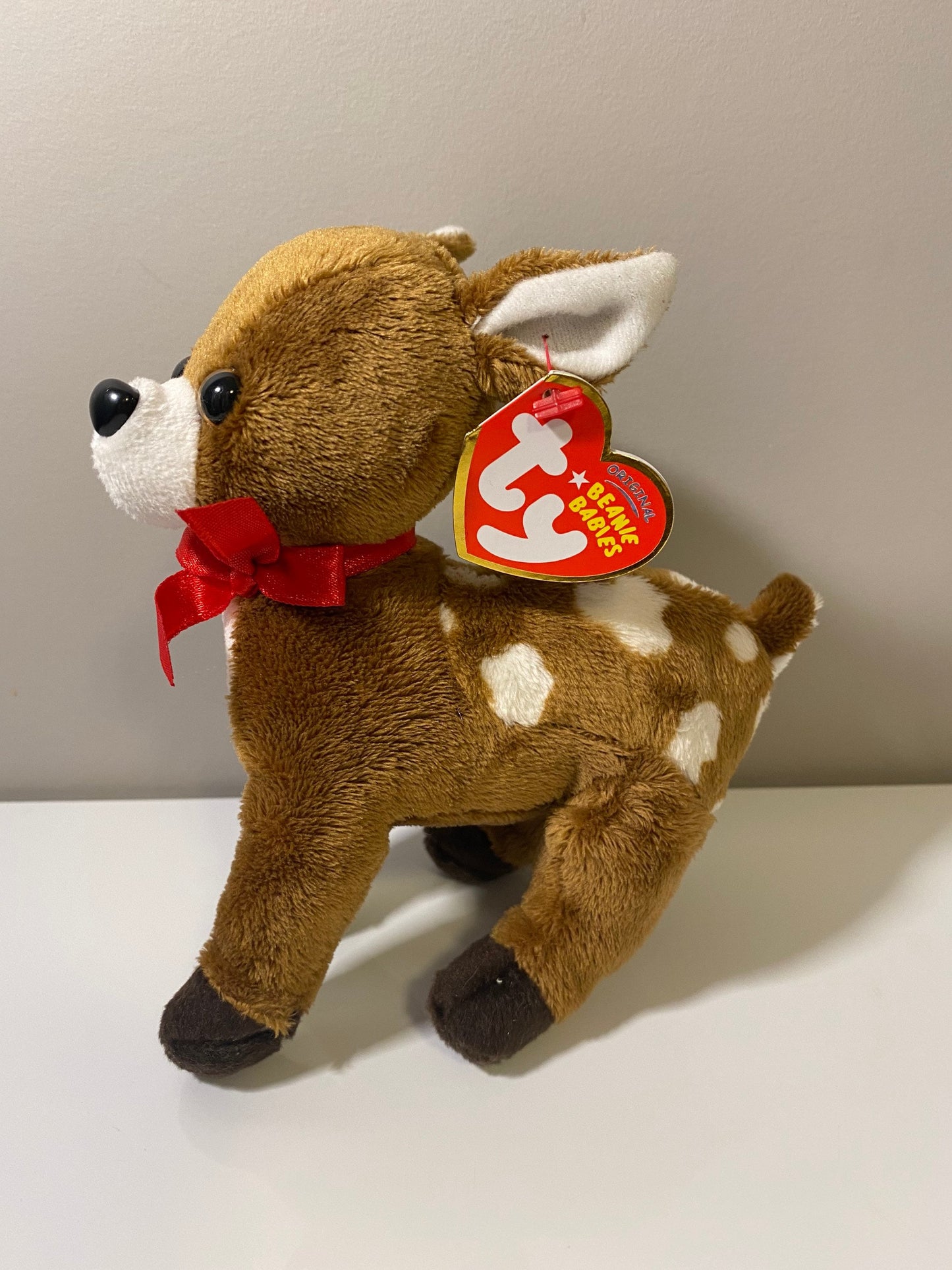 Ty Beanie Baby “Chestnut” the Reindeer with Red Bow (6 inch)