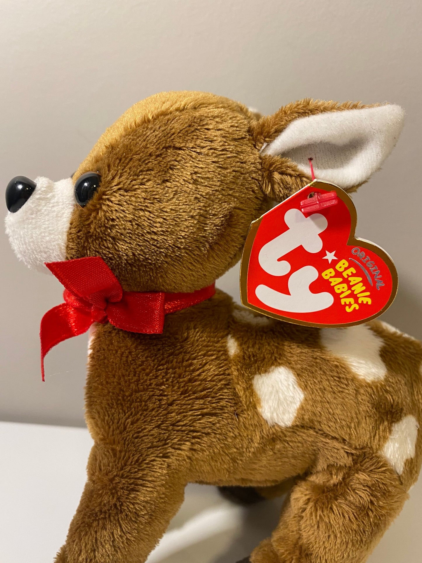 Ty Beanie Baby “Chestnut” the Reindeer with Red Bow (6 inch)