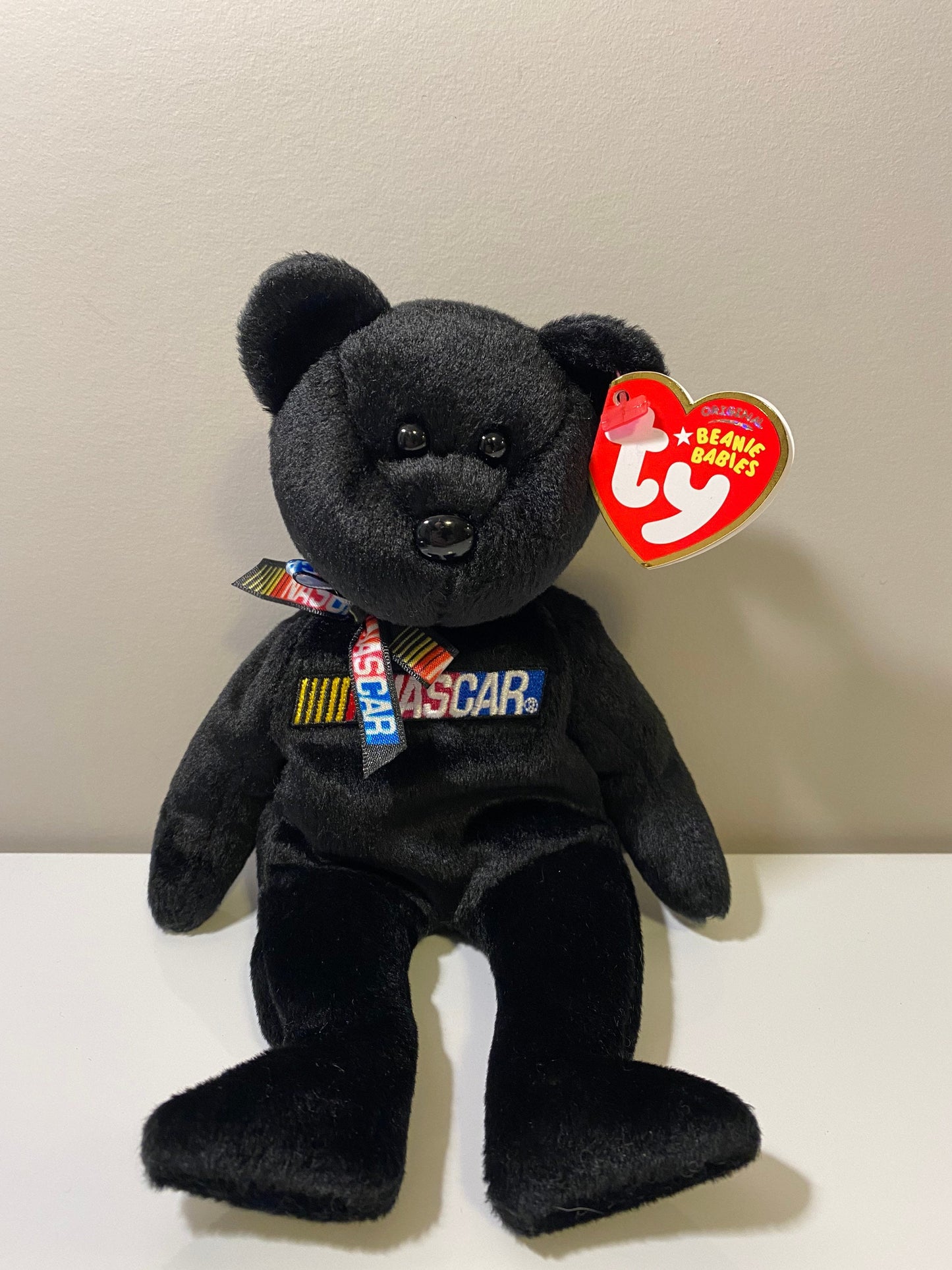 Ty Beanie Baby “Racer” the Nascar Bear - Black Version (8.5 inch)