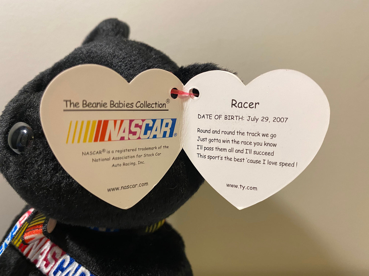 Ty Beanie Baby “Racer” the Nascar Bear - Black Version (8.5 inch)