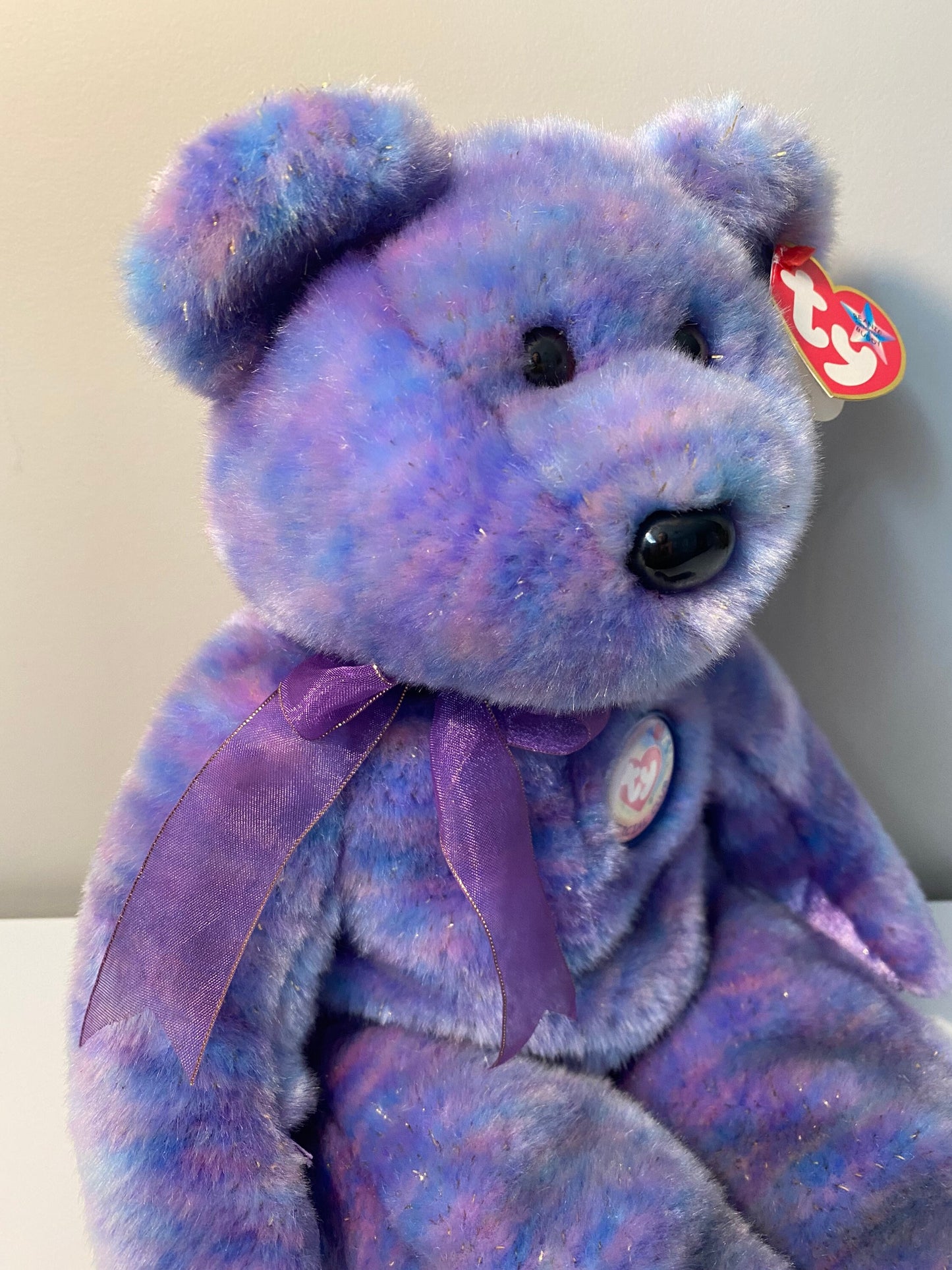 Ty Beanie Buddy “Clubby IV” the Purple Sparkly Ty Club Bear (13.5 inch)