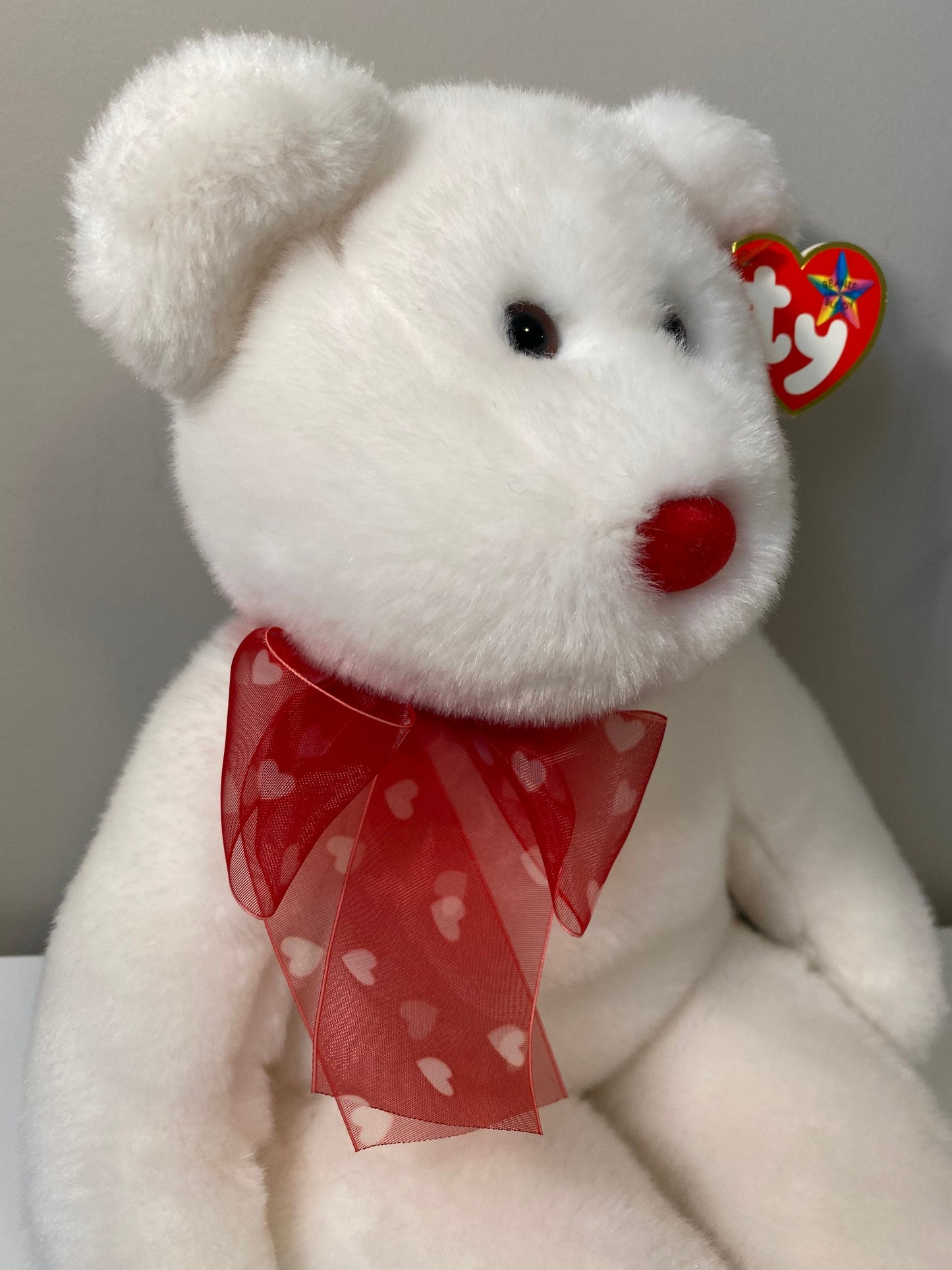 Ty Beanie Buddy “Heartford” the Bear  with Lots of Love & Hearts written on feet  (13.5 inch)