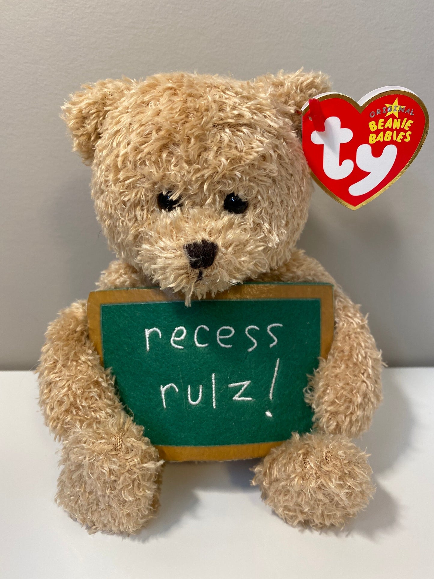 Ty Beanie Baby “School Rocks” the Bear Holding a “Recess Rulz” sign - Greetings Collection (5 inch)