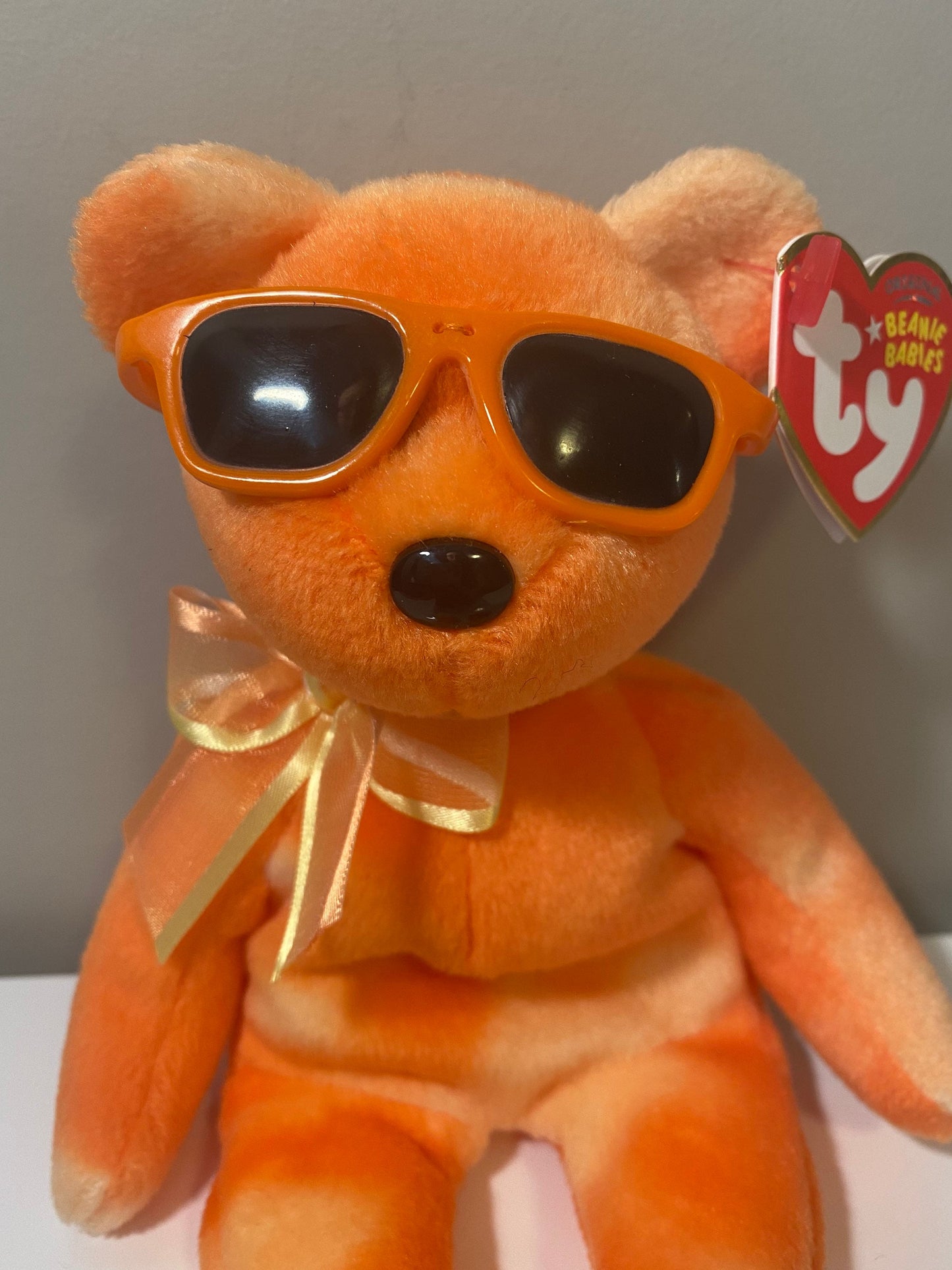 Ty Beanie Baby “Orange Ice” the Orange Tie Dye Bear Wearing Sunglasses - Summer Gift Show Exclusive *Rare* (8.5 inch)