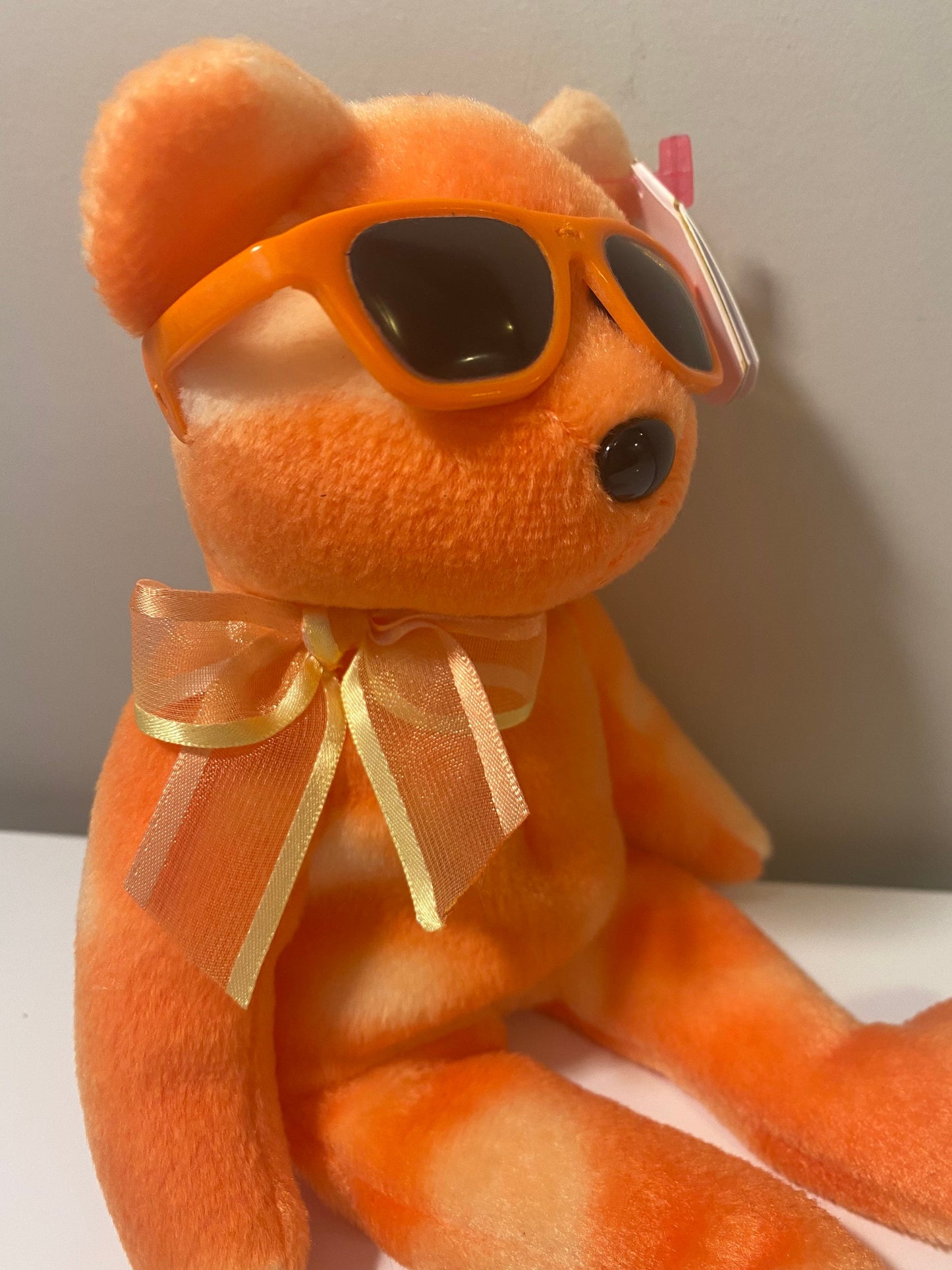 Ty Beanie Baby “Orange Ice” the Orange Tie Dye Bear Wearing Sunglasses - Summer Gift Show Exclusive *Rare* (8.5 inch)