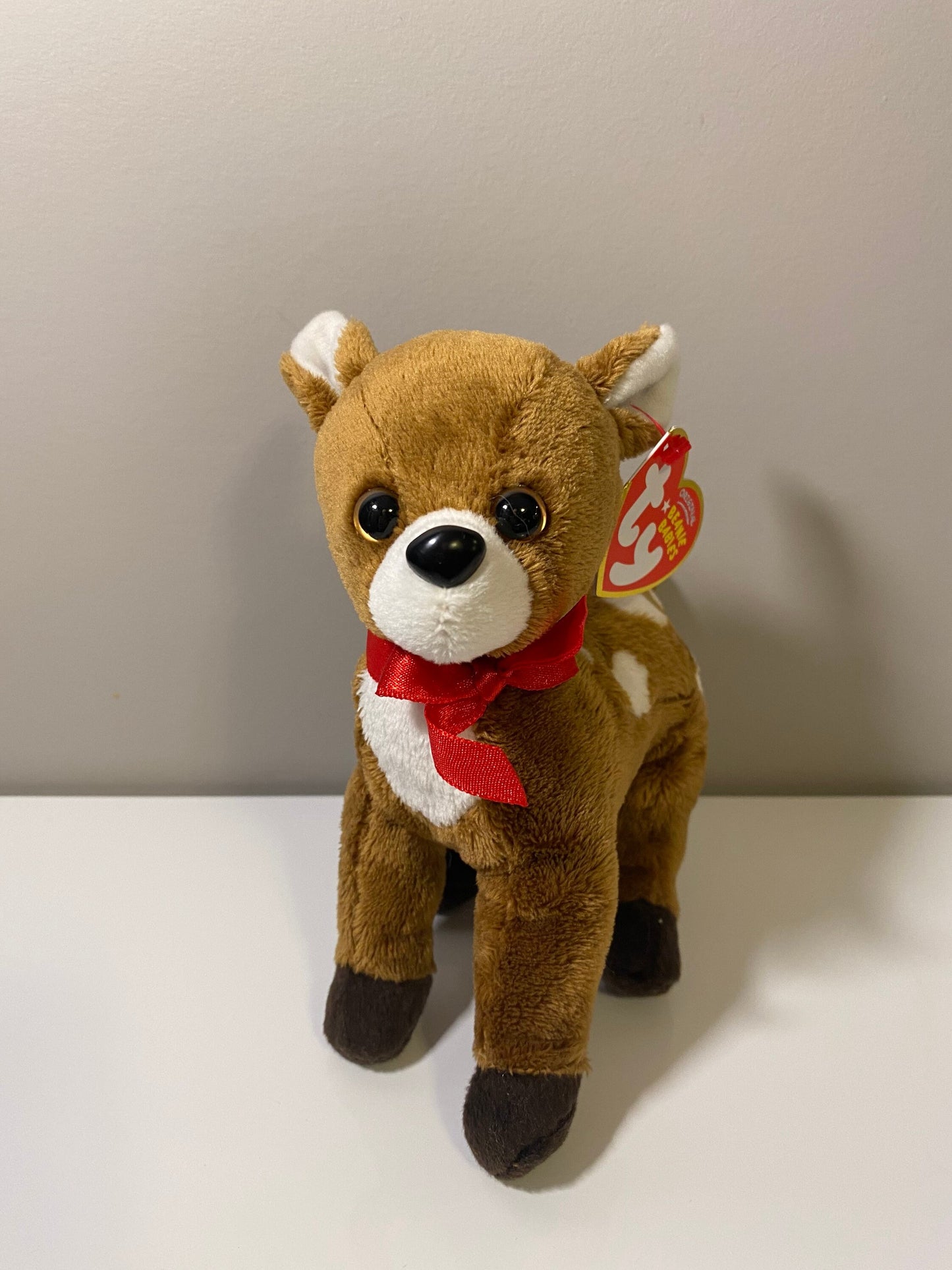 Ty Beanie Baby “Chestnut” the Reindeer with Red Bow (6 inch)