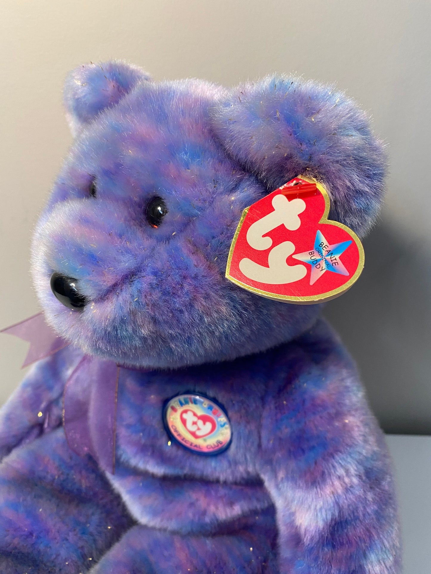 Ty Beanie Buddy “Clubby IV” the Purple Sparkly Ty Club Bear (13.5 inch)