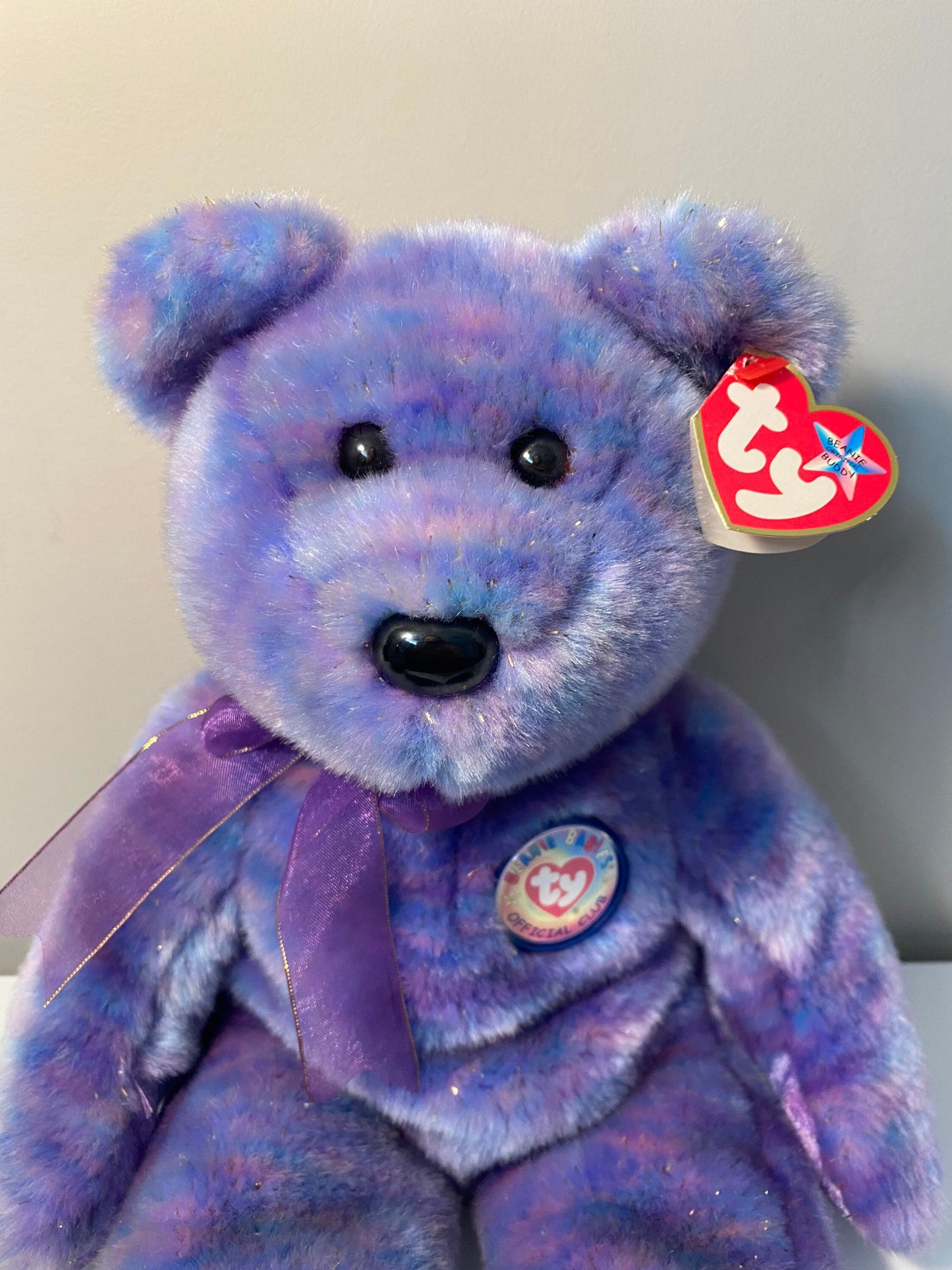 Ty Beanie Buddy “Clubby IV” the Purple Sparkly Ty Club Bear (13.5 inch)