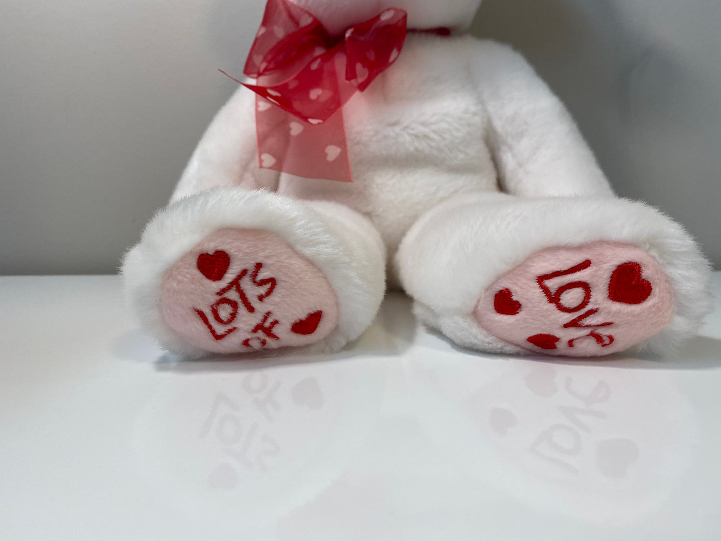 Ty Beanie Buddy “Heartford” the Bear  with Lots of Love & Hearts written on feet  (13.5 inch)