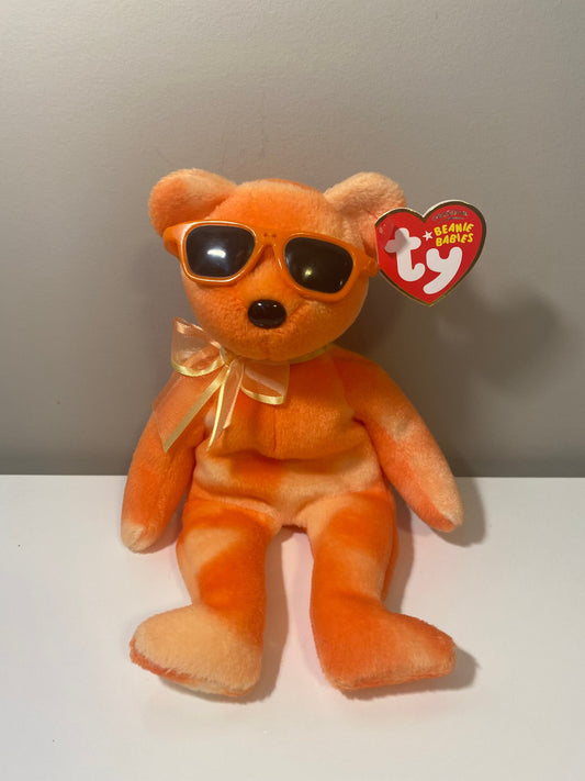 Ty Beanie Baby “Orange Ice” the Orange Tie Dye Bear Wearing Sunglasses - Summer Gift Show Exclusive *Rare* (8.5 inch)