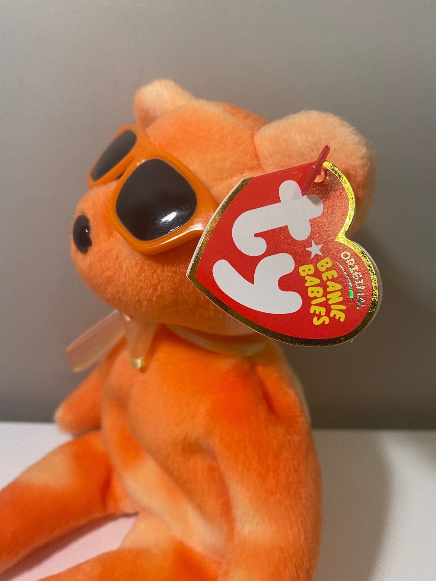 Ty Beanie Baby “Orange Ice” the Orange Tie Dye Bear Wearing Sunglasses - Summer Gift Show Exclusive *Rare* (8.5 inch)