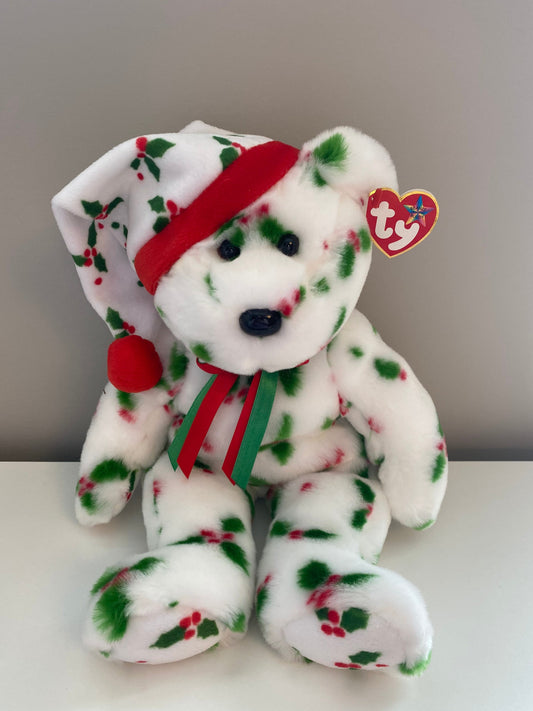 Ty Beanie Buddy “1998 Holiday Teddy” the Holiday Bear Wearing Santa Hat (14 inch)