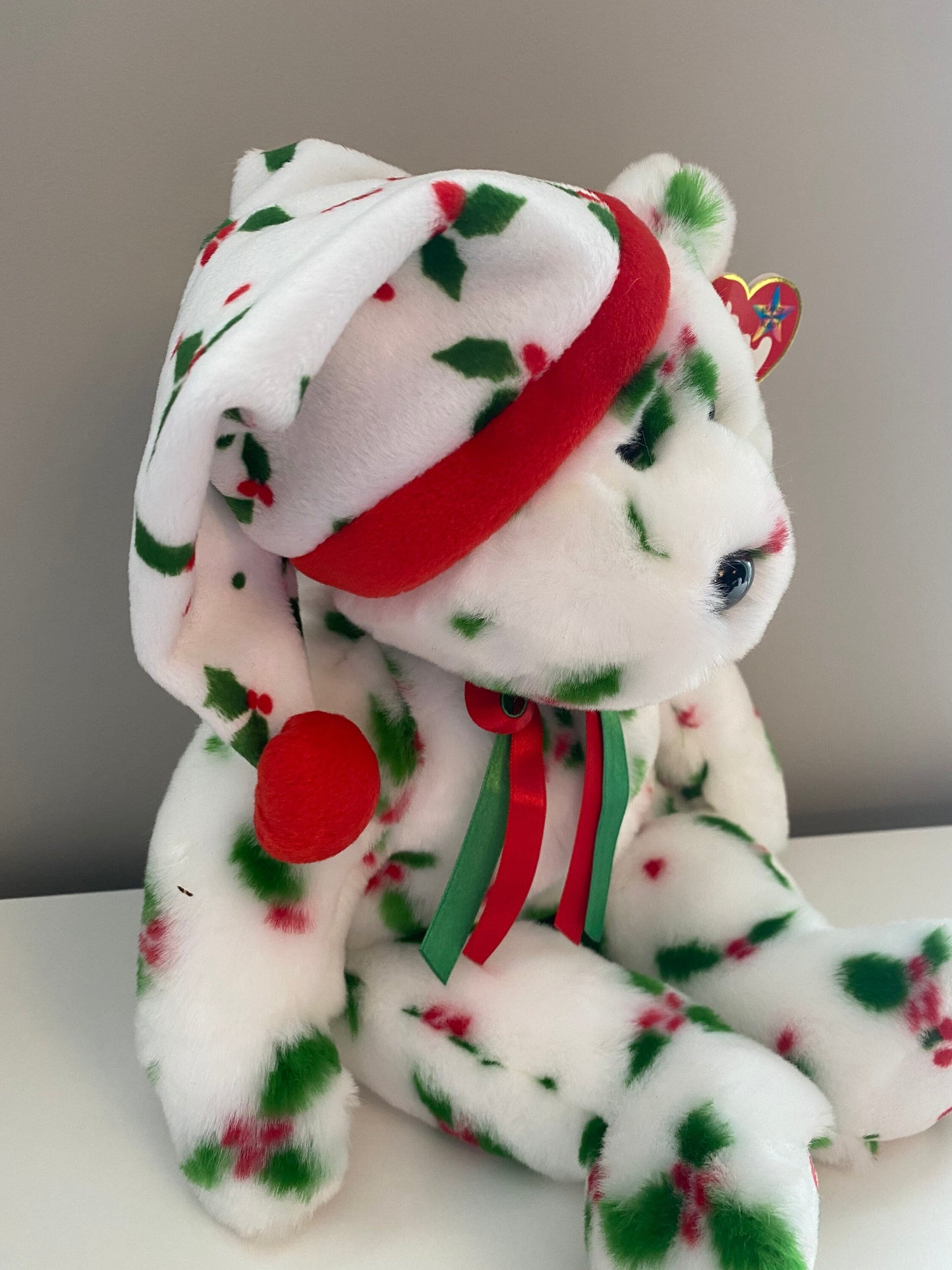 Ty Beanie Buddy “1998 Holiday Teddy” the Holiday Bear Wearing Santa Hat (14 inch)