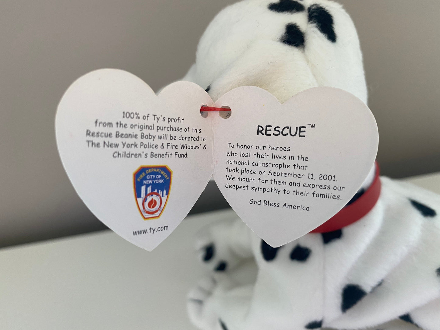 Ty Beanie Baby “Rescue” the FDNY Dalmatian Dog  (5.5 inch)