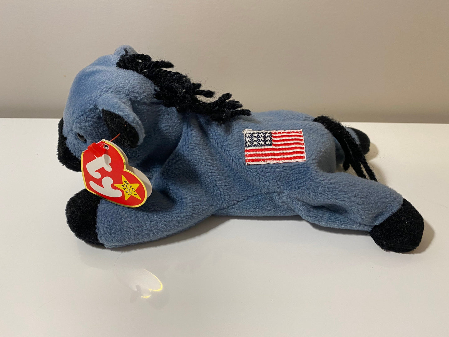 Ty Beanie Baby “Lefty” the Patriotic Donkey - USA Flag embroidered on back - Original Release (8 inch)