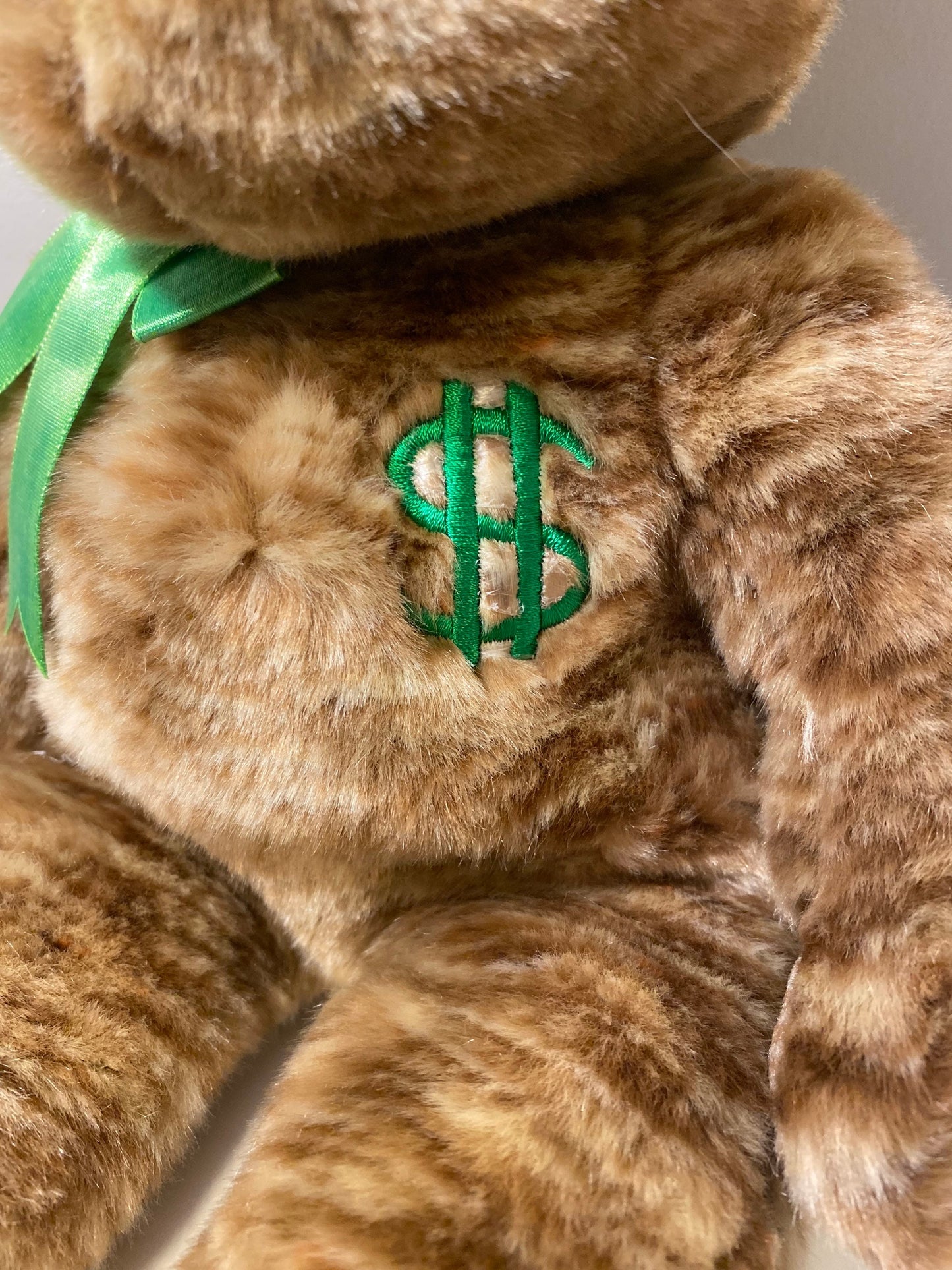 Ty Beanie Buddy “Billionaire” the Bear with Green Bow and Dollar Sign Embroidered on Chest (14 inch)