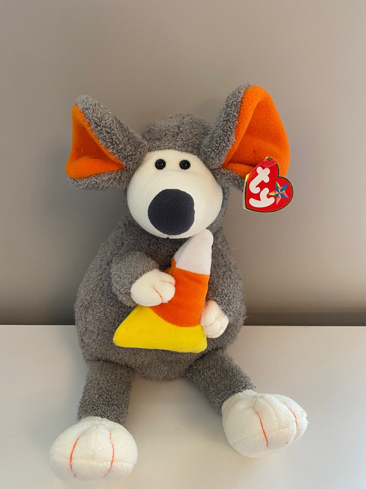 Ty Beanie Buddy “Ratzo” the Rat - Grey Candy Corn Version *Rare* (13 inch)