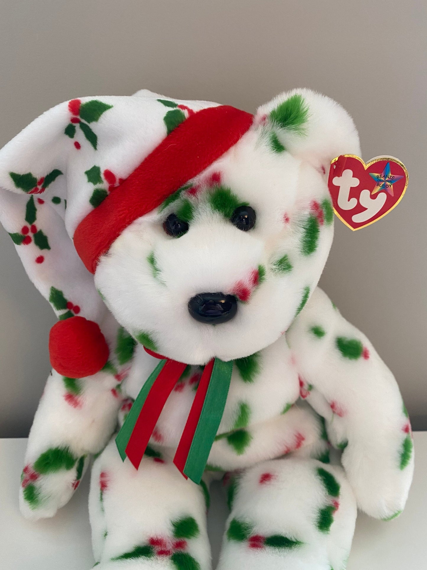 Ty Beanie Buddy “1998 Holiday Teddy” the Holiday Bear Wearing Santa Hat (14 inch)