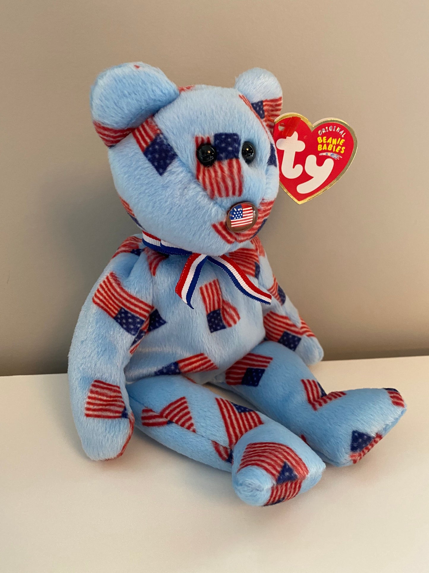 Ty Beanie Baby “Union” the United States Bear - USA Flag print - Flag Nose Version (8.5 inch)