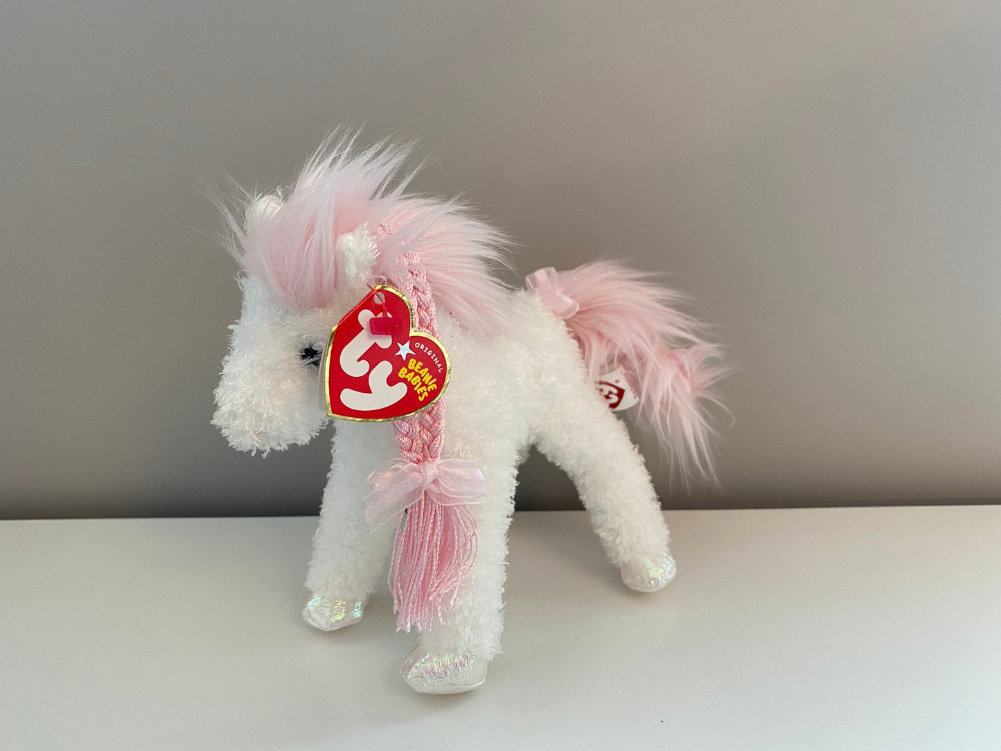 Ty Beanie Baby “Enchanting” the Pink and White Horse with Pink Braid (9 inch)