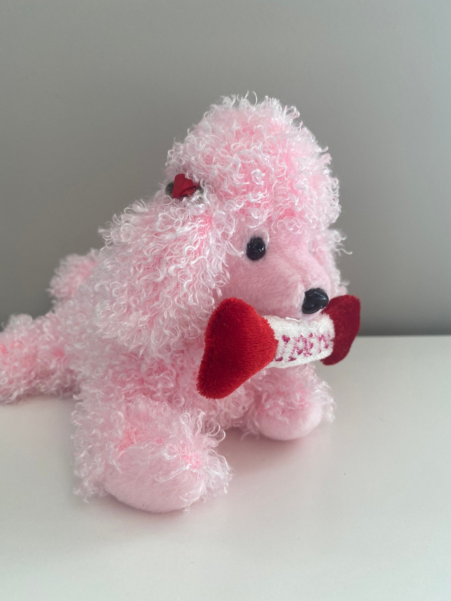 Ty Beanie Baby “Pup-in-Love” the Pink Poodle holding an I Love You Bone (5.5 inch)