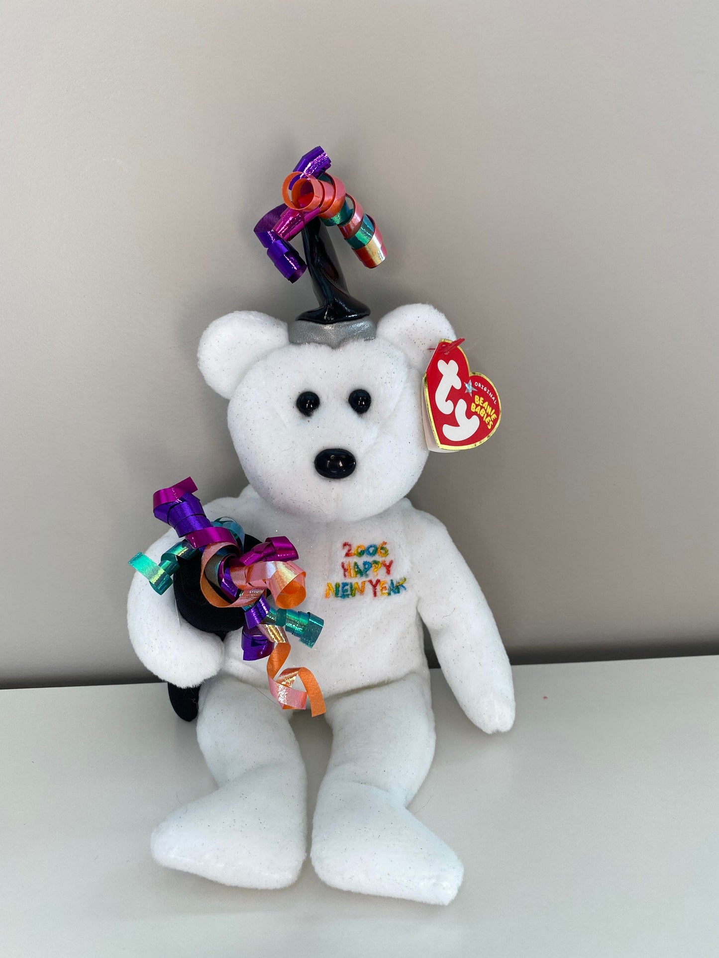 Ty Beanie Baby “New Year” the New Years Bear  Wearing Party Hat (9 inch)