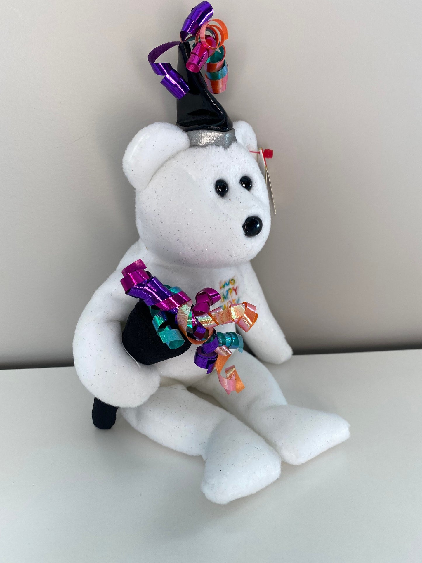 Ty Beanie Baby “New Year” the New Years Bear  Wearing Party Hat (9 inch)