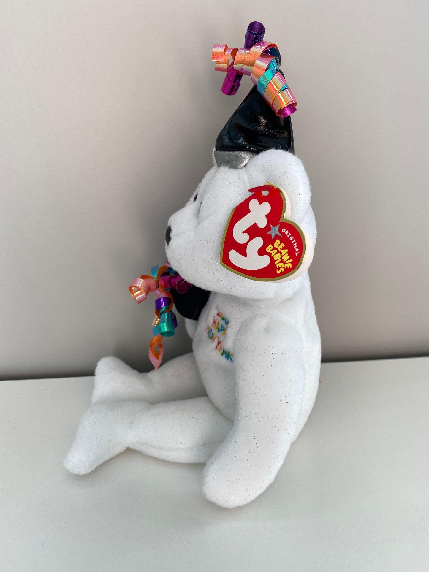 Ty Beanie Baby “New Year” the New Years Bear  Wearing Party Hat (9 inch)