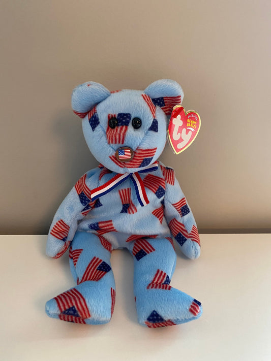 Ty Beanie Baby “Union” the United States Bear - USA Flag print - Flag Nose Version (8.5 inch)