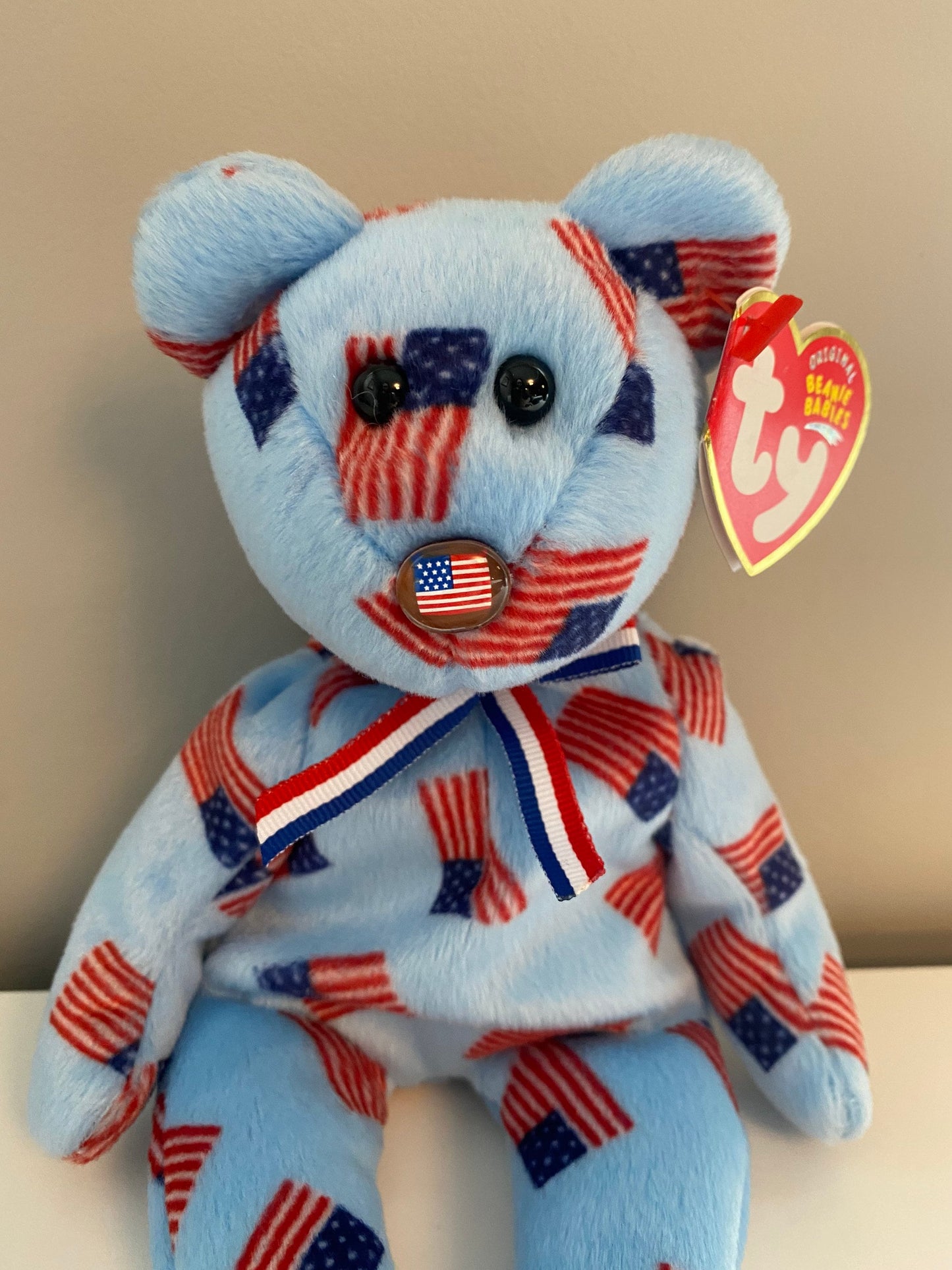 Ty Beanie Baby “Union” the United States Bear - USA Flag print - Flag Nose Version (8.5 inch)