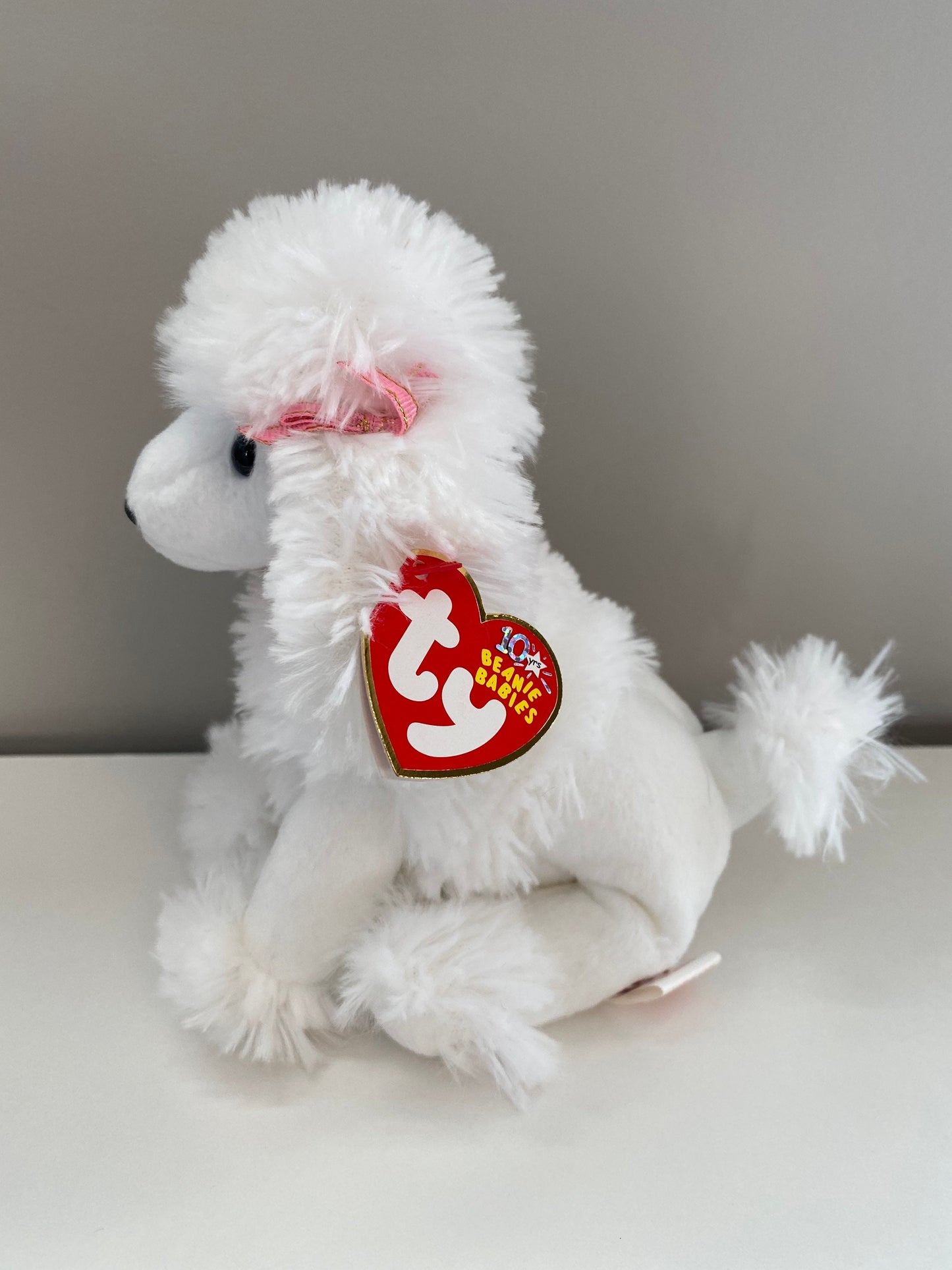 Ty Beanie Baby “L’amore” the Adorable White Poodle Plushie with Pink Bows (5.5 inch)