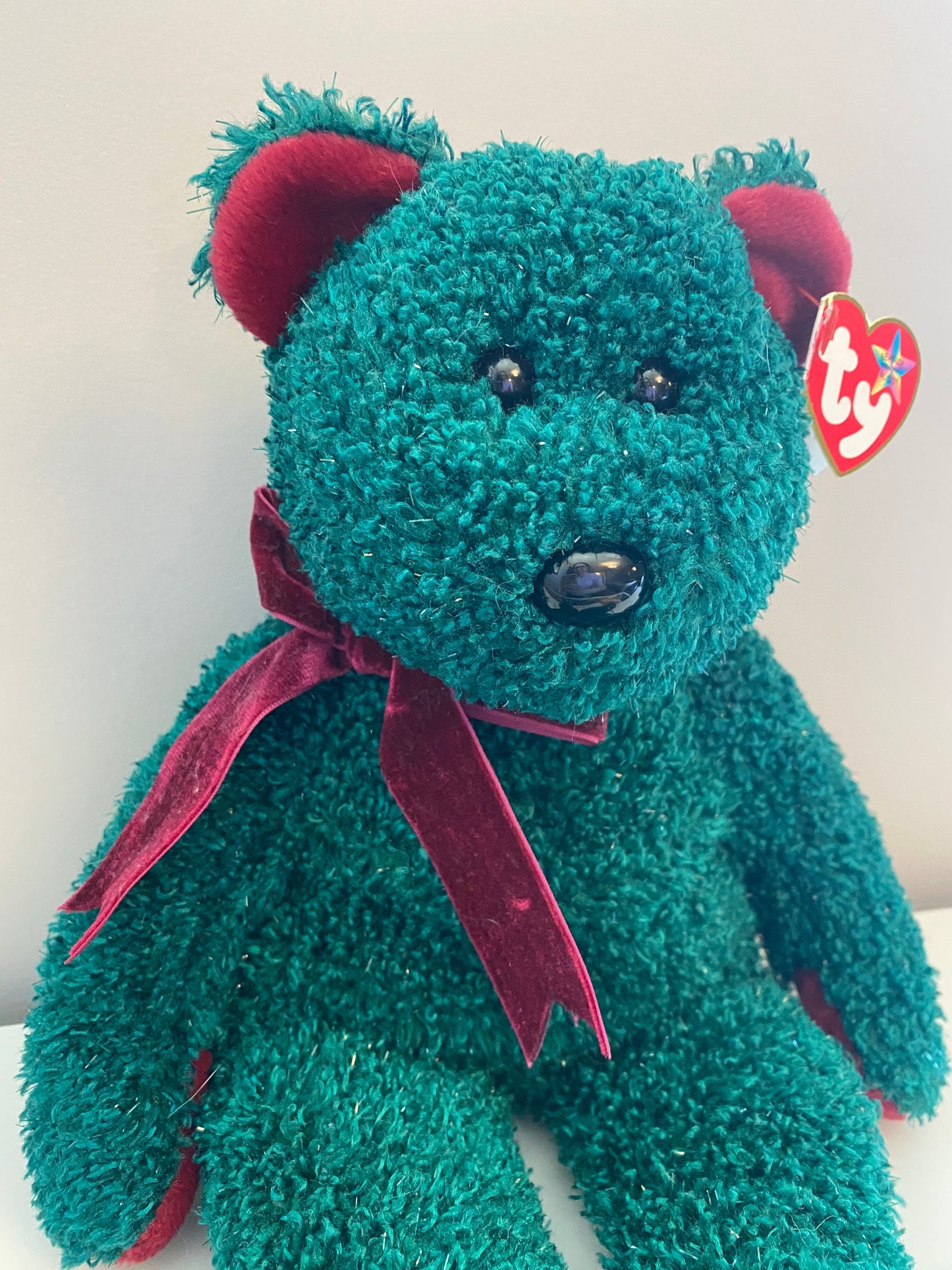 Ty Beanie Buddy “2001 Holiday Teddy” the Sparkly Dark Green Bear  (14 inch)