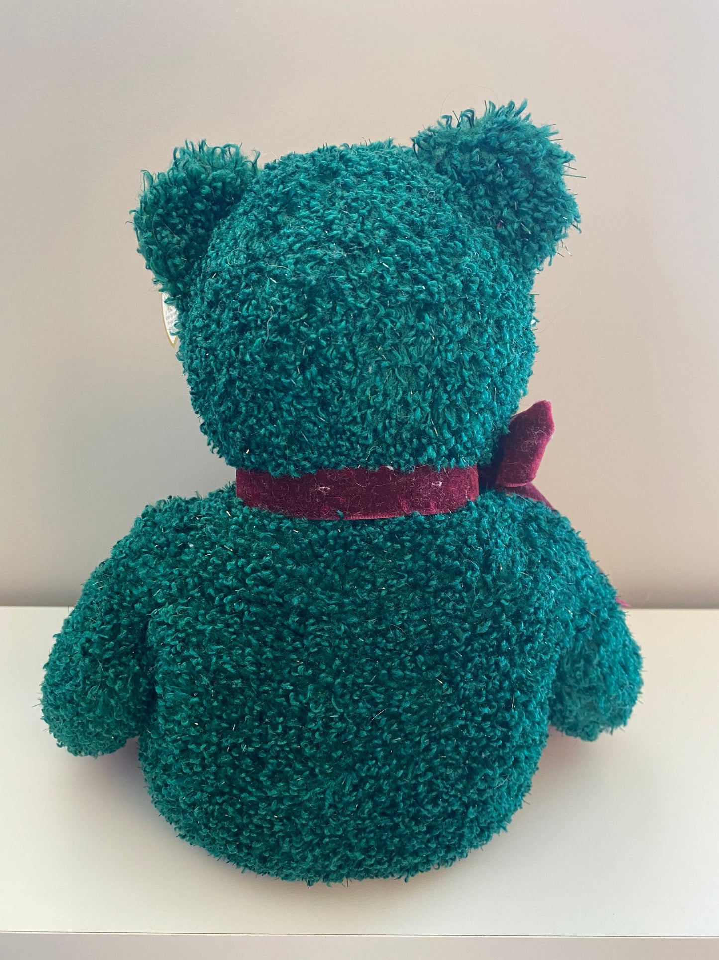 Ty Beanie Buddy “2001 Holiday Teddy” the Sparkly Dark Green Bear  (14 inch)